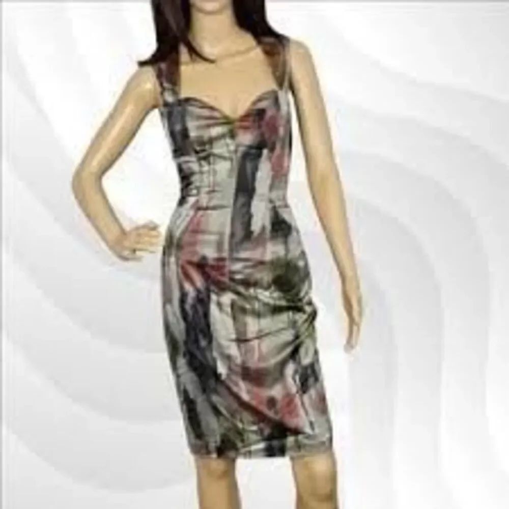 Jay Godfrey Sweetheart Neck Pencil Dress Abstract Gray Watercolor Cocktail Sz 0